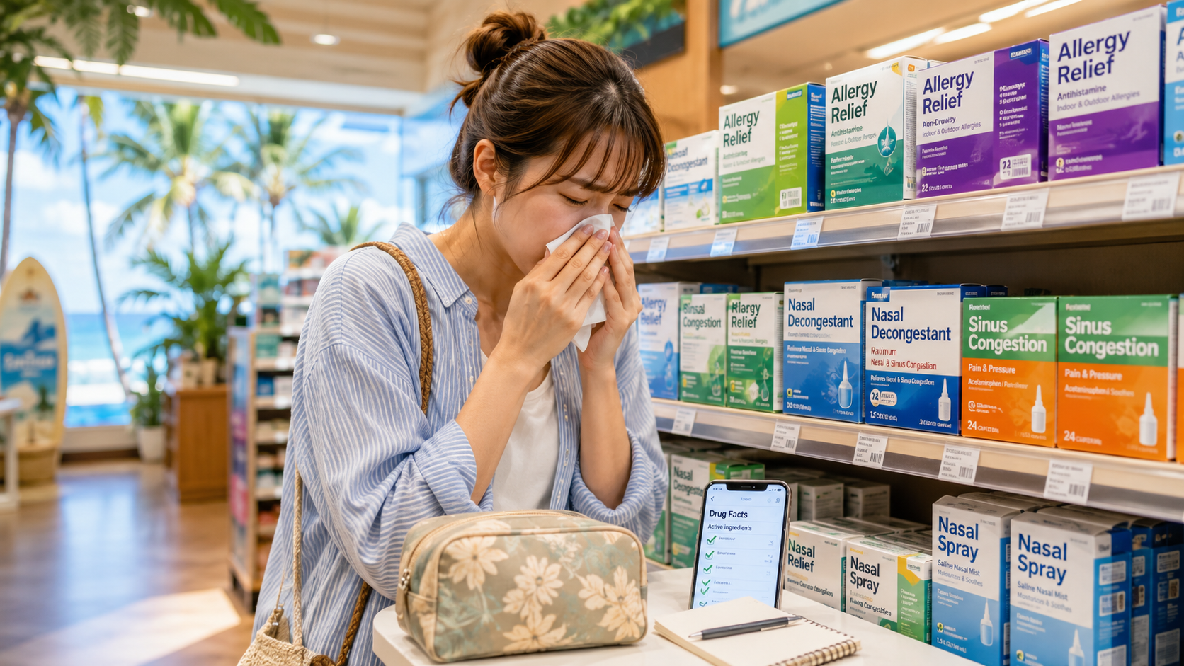 ハワイで鼻水・鼻づまりがつらいときは?Claritin・Sudafed・Afrinの見方